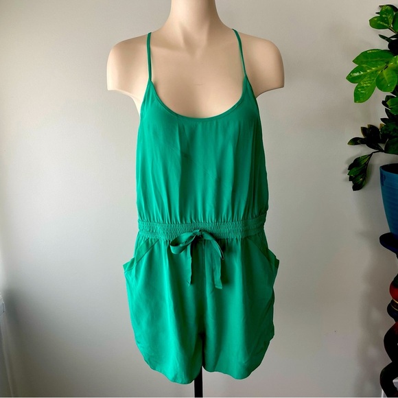 Wilfred Pants - Wilfred 100% Silk Peri Shorts Romper Emerald Green Crossback Straps Open Back